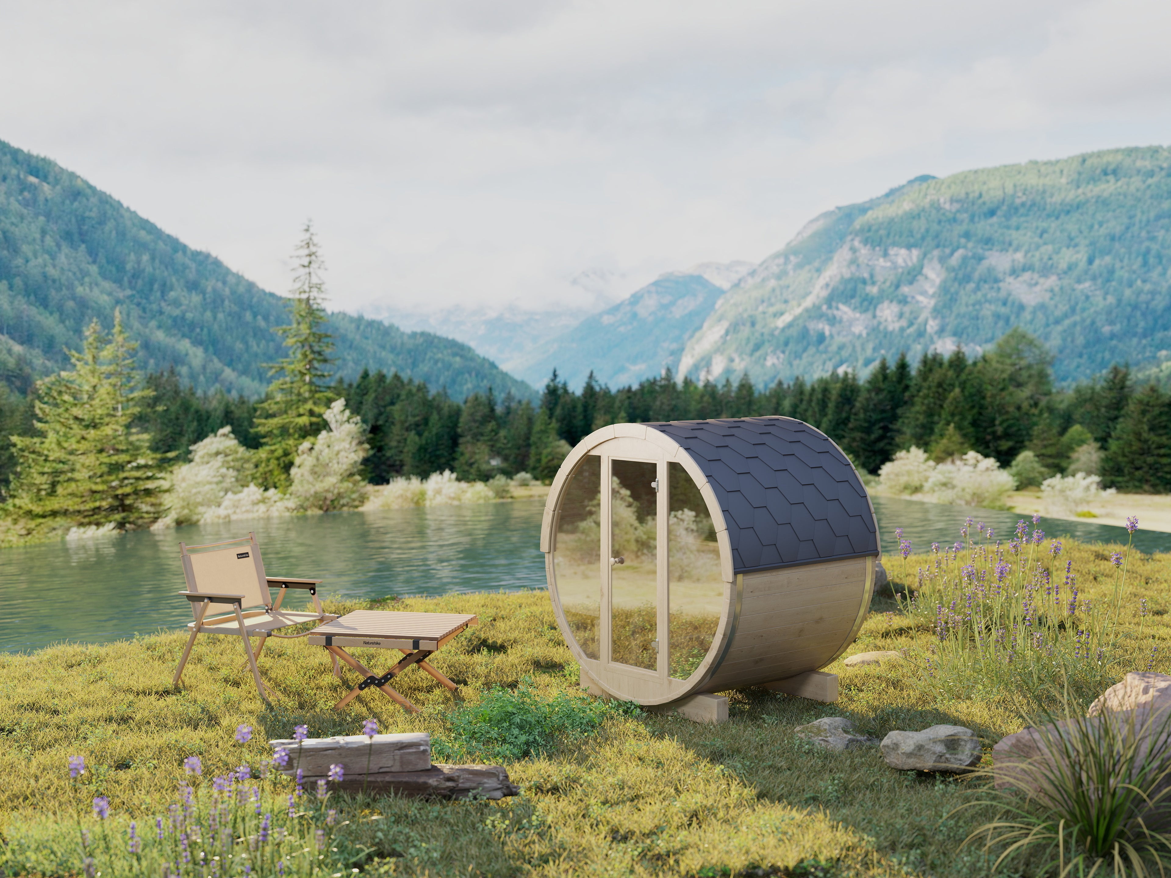 Svalasauna Premium Outdoor Barrel Sauna with Full Glass Front | Luxury Wooden Wellness Cabin(SV-12)