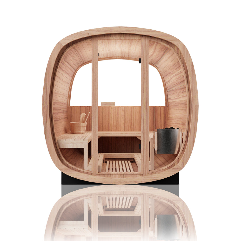 Scandinavian Equinox Mini Outdoor Cube Sauna with Rear Half-Moon Window(SV-03)