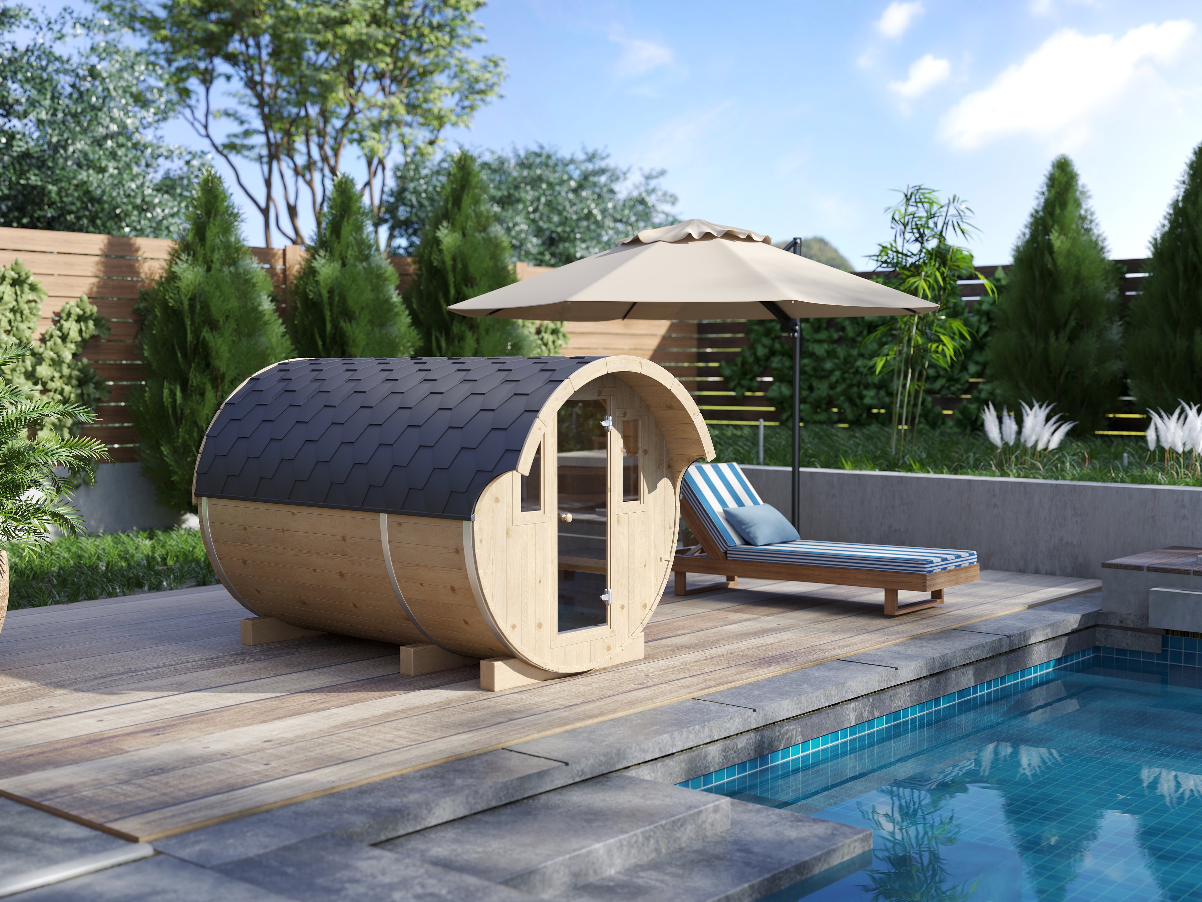 Outdoor Barrel Sauna for Backyard or Poolside | Nordic Hemlock Design for Relaxation & Wellness(SV-15)