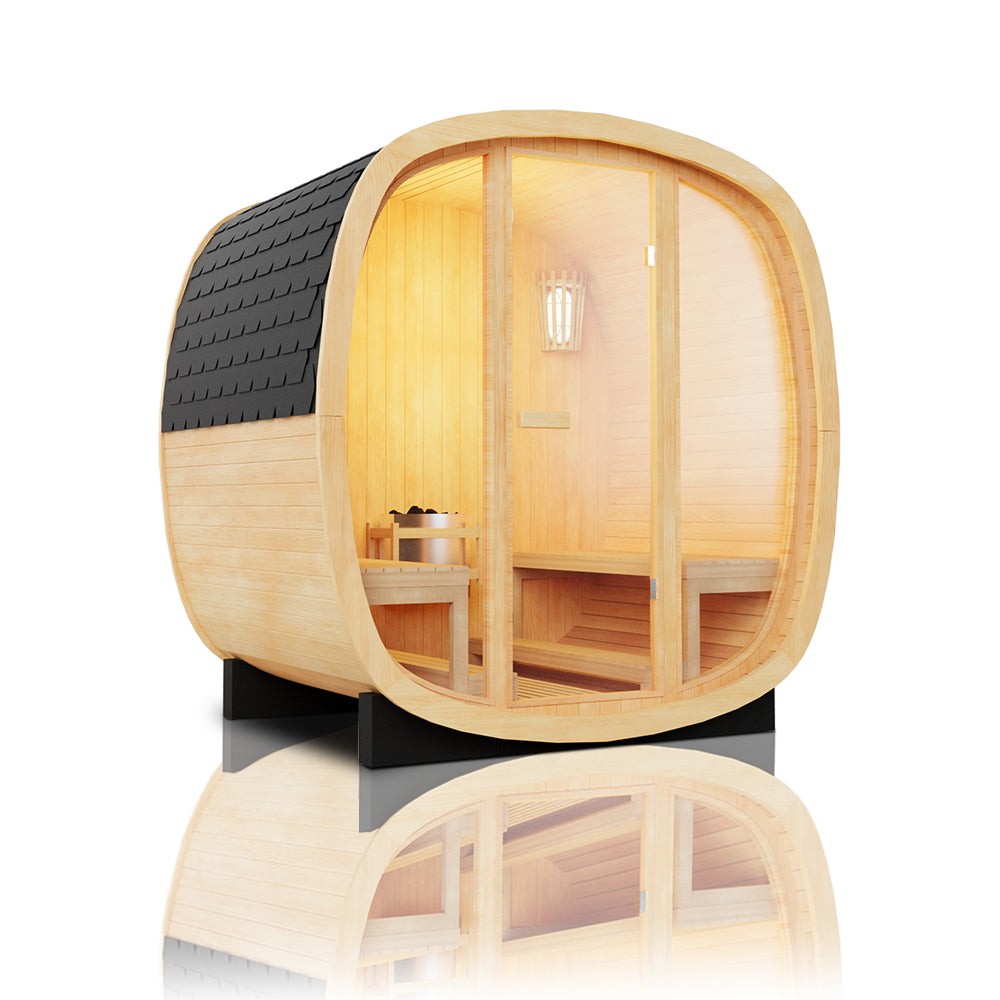 Scandinavian Equinox Mini Outdoor Cube Sauna with Rear Half-Moon Window(SV-03)