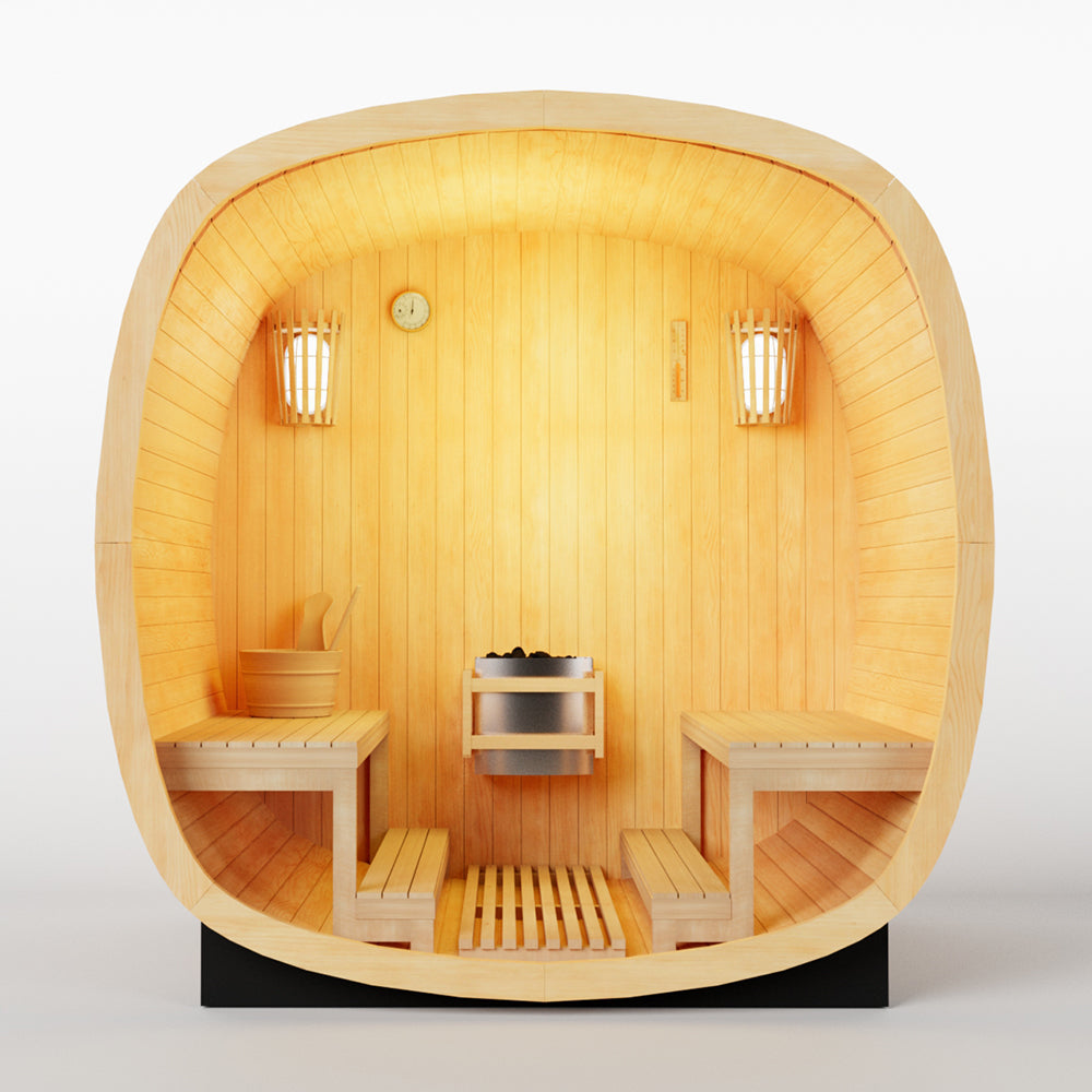 Scandinavian Equinox Mini Outdoor Cube Sauna with Rear Half-Moon Window(SV-03)