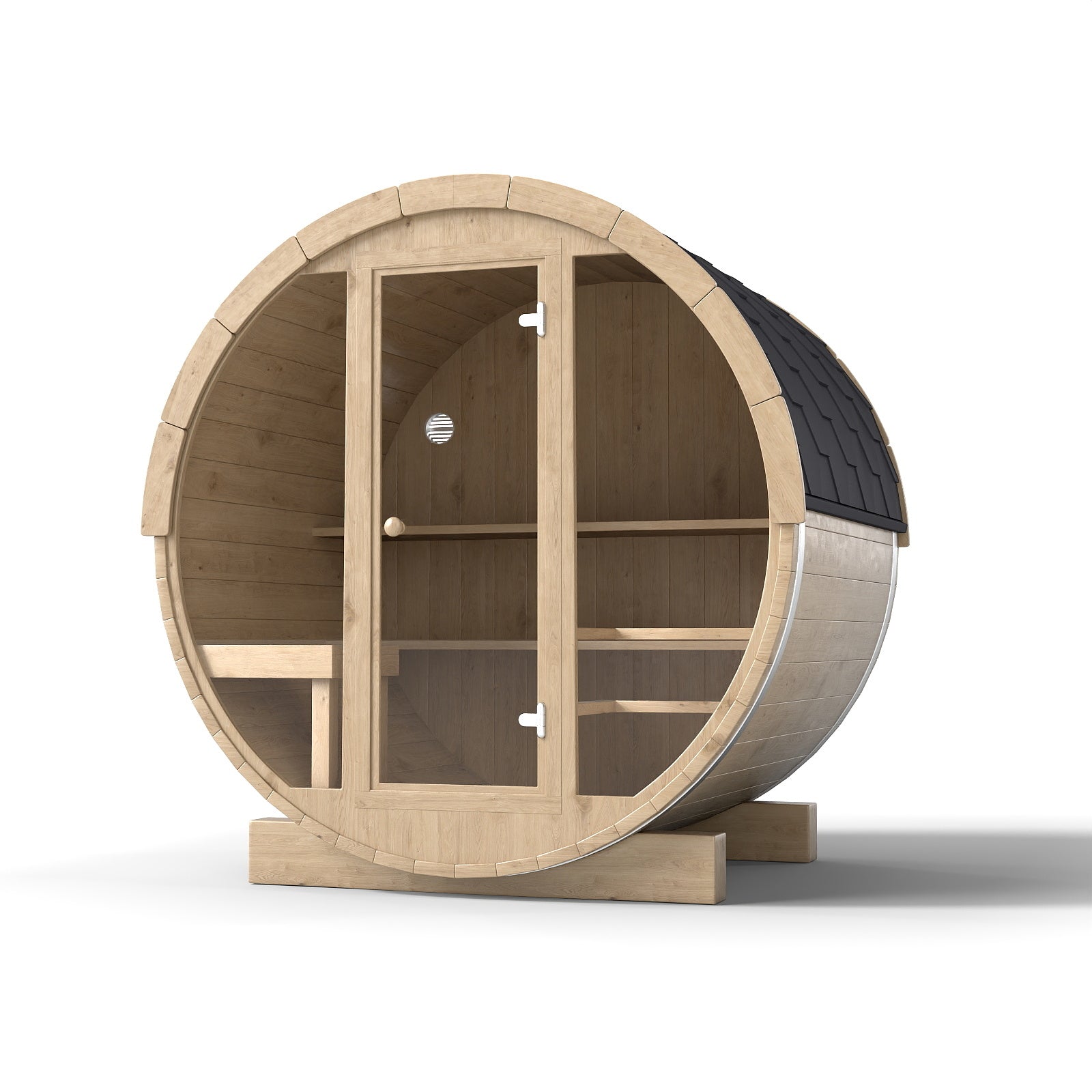 Svalasauna Premium Outdoor Barrel Sauna with Full Glass Front | Luxury Wooden Wellness Cabin(SV-12)