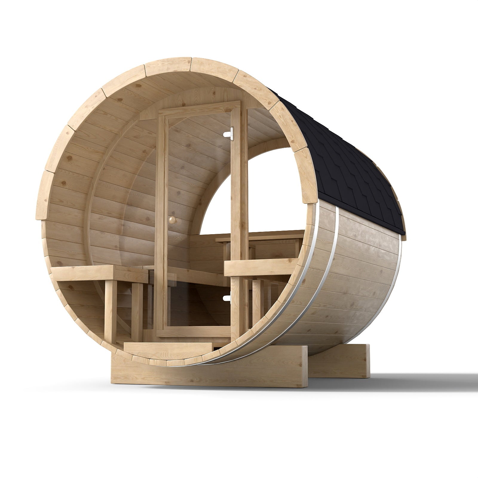 Luxury Outdoor Barrel Sauna with Porch | Scandinavian Cedar Design for Backyard Wellness(SV-14)