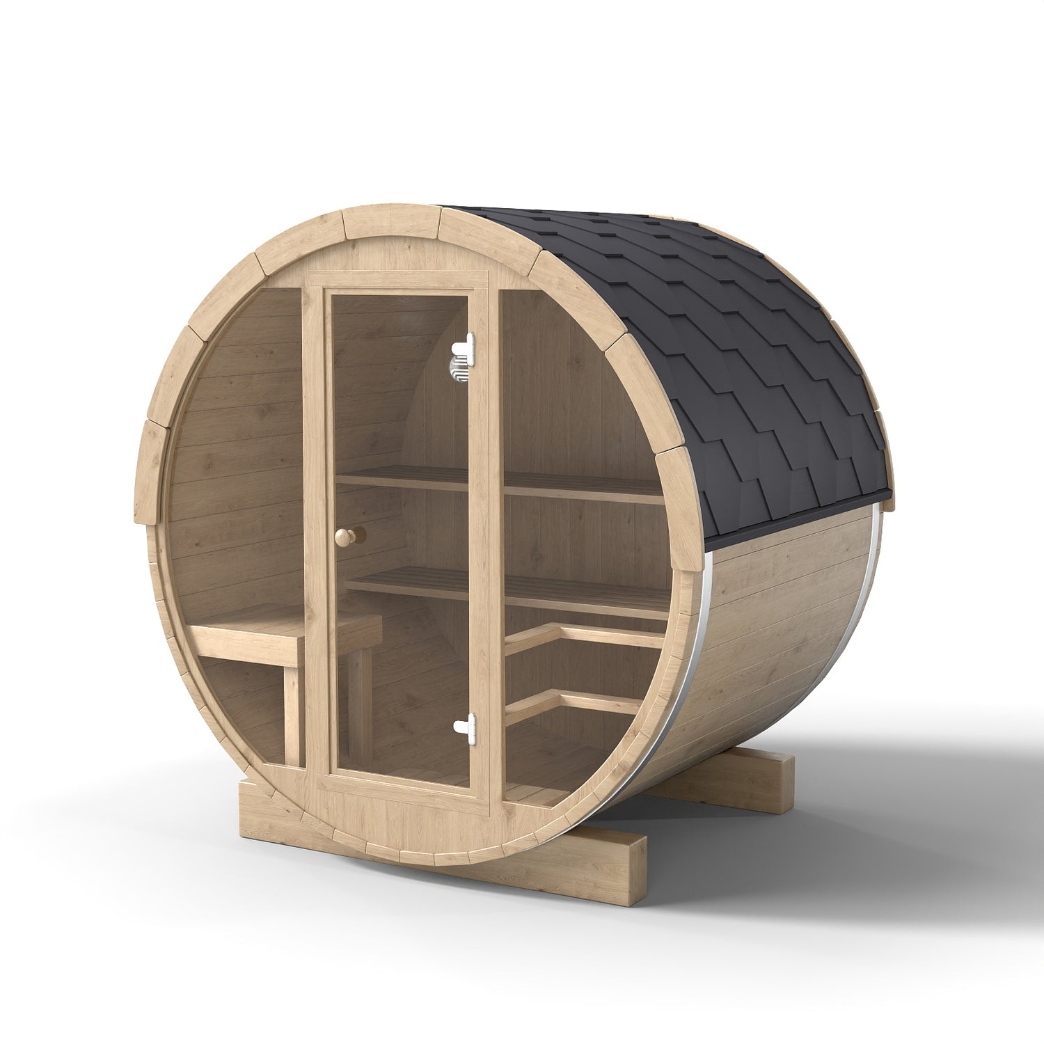 Svalasauna Premium Outdoor Barrel Sauna with Full Glass Front | Luxury Wooden Wellness Cabin(SV-12)