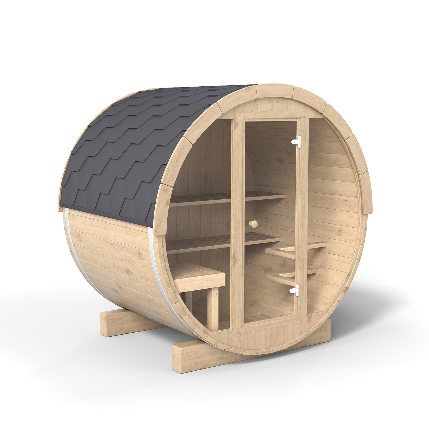 Svalasauna Premium Outdoor Barrel Sauna with Full Glass Front | Luxury Wooden Wellness Cabin(SV-12)