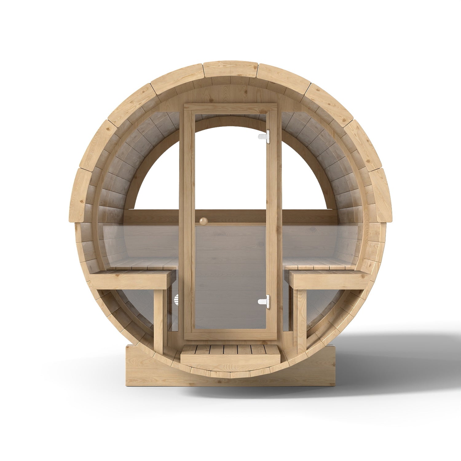 Luxury Outdoor Barrel Sauna with Porch | Scandinavian Cedar Design for Backyard Wellness(SV-14)