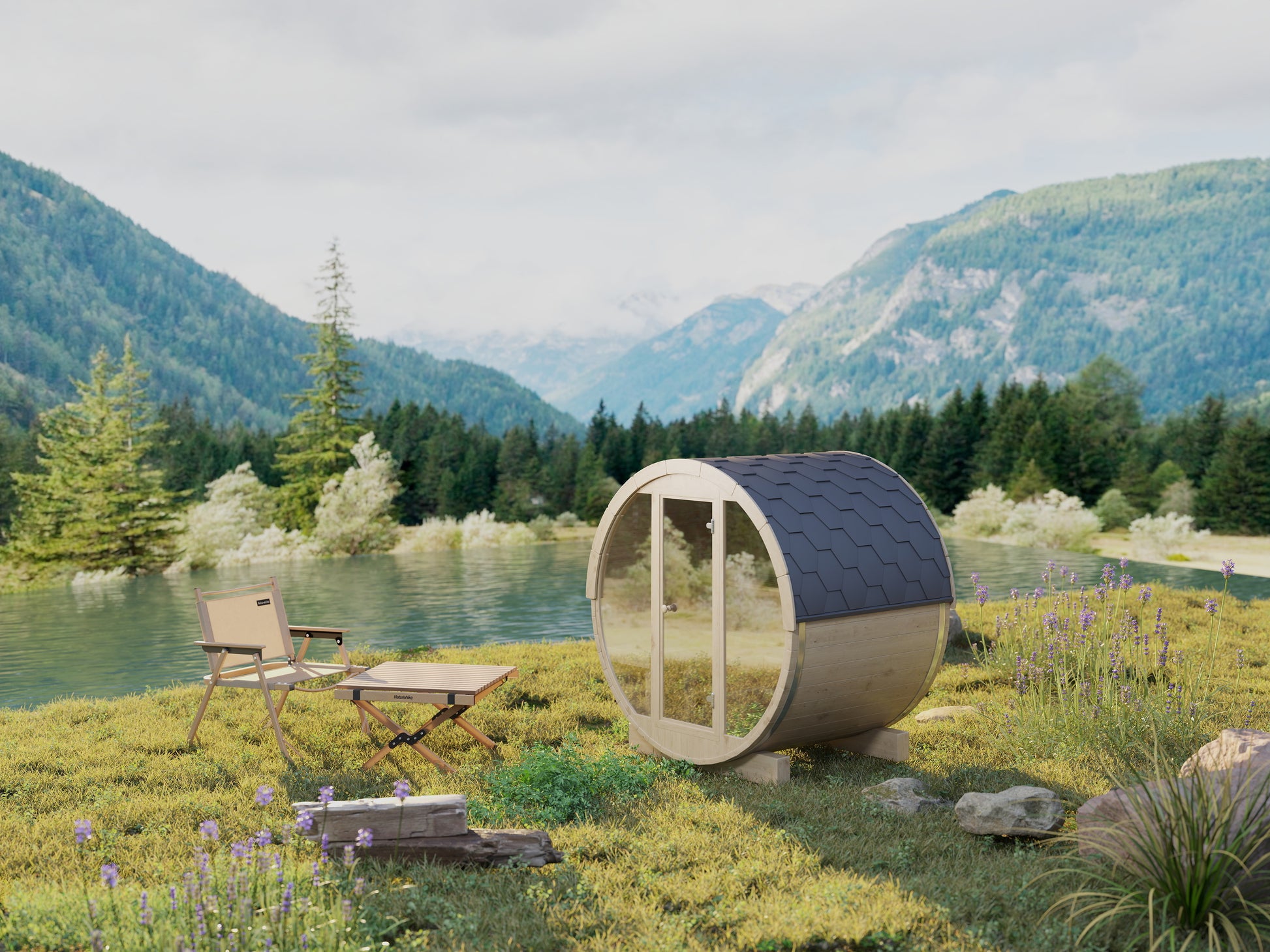 Svalasauna Premium Outdoor Barrel Sauna with Full Glass Front | Luxury Wooden Wellness Cabin（SV-12）